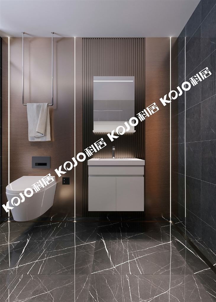 Strategic placement of a modern WPC bathroom cabinet